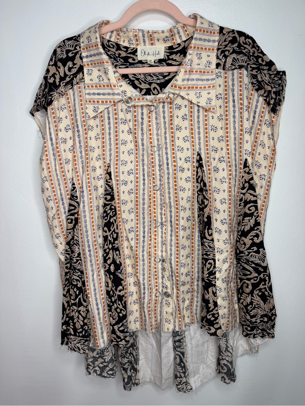 Oli & Hali Cream and Black Mixed-Print Button Down Top